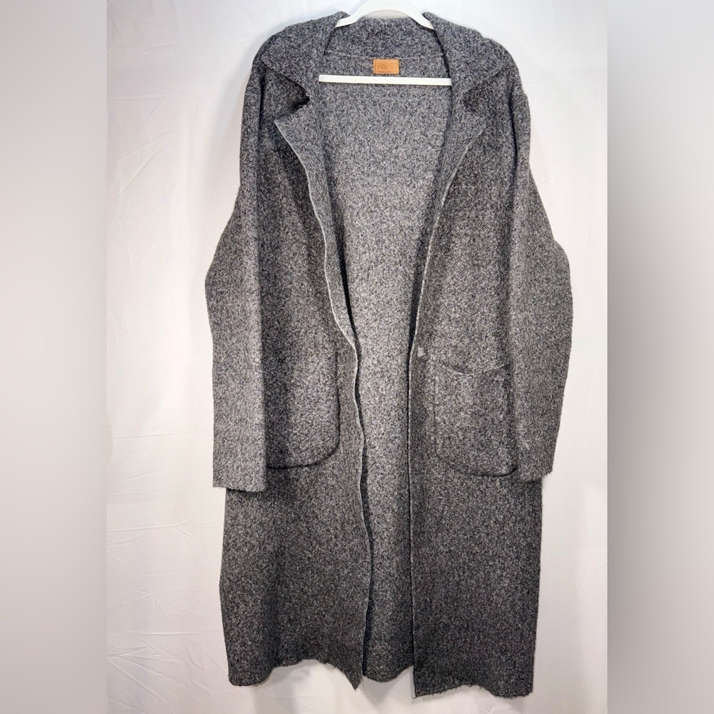 POL Women’s Gray Long Sleeve Collared Chunky Knit Long Cardigan Coat Size Large